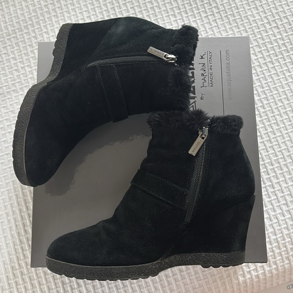 Aquatalia black suede wedge booties, size 9. - Picture 2 of 6